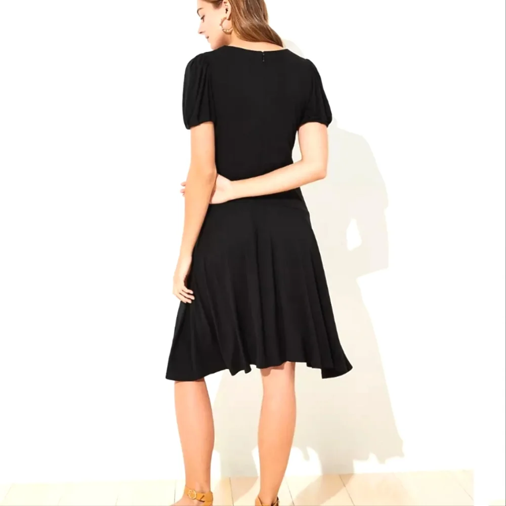 NWT LOFT Black Puff Sleeve Flounce Dress, Size 6 - Picture 3 of 9